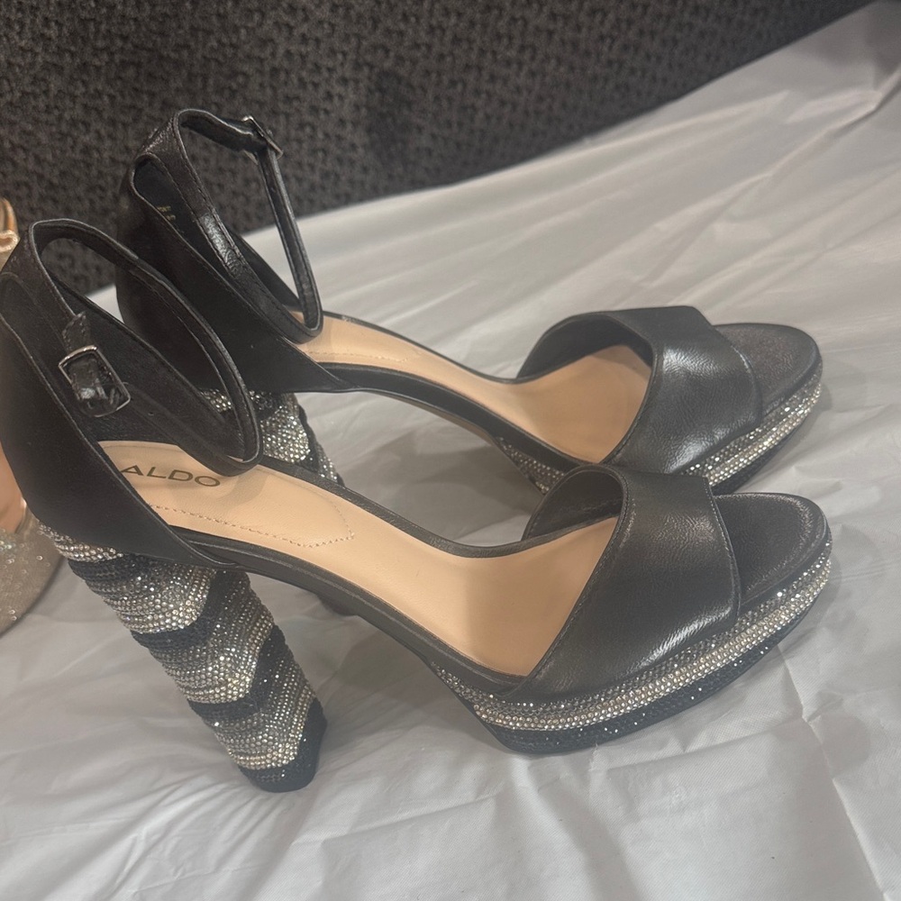 ALDO Black Rhinestone Heel Platform Sandals Women’s Size 9 Party Dress Heels